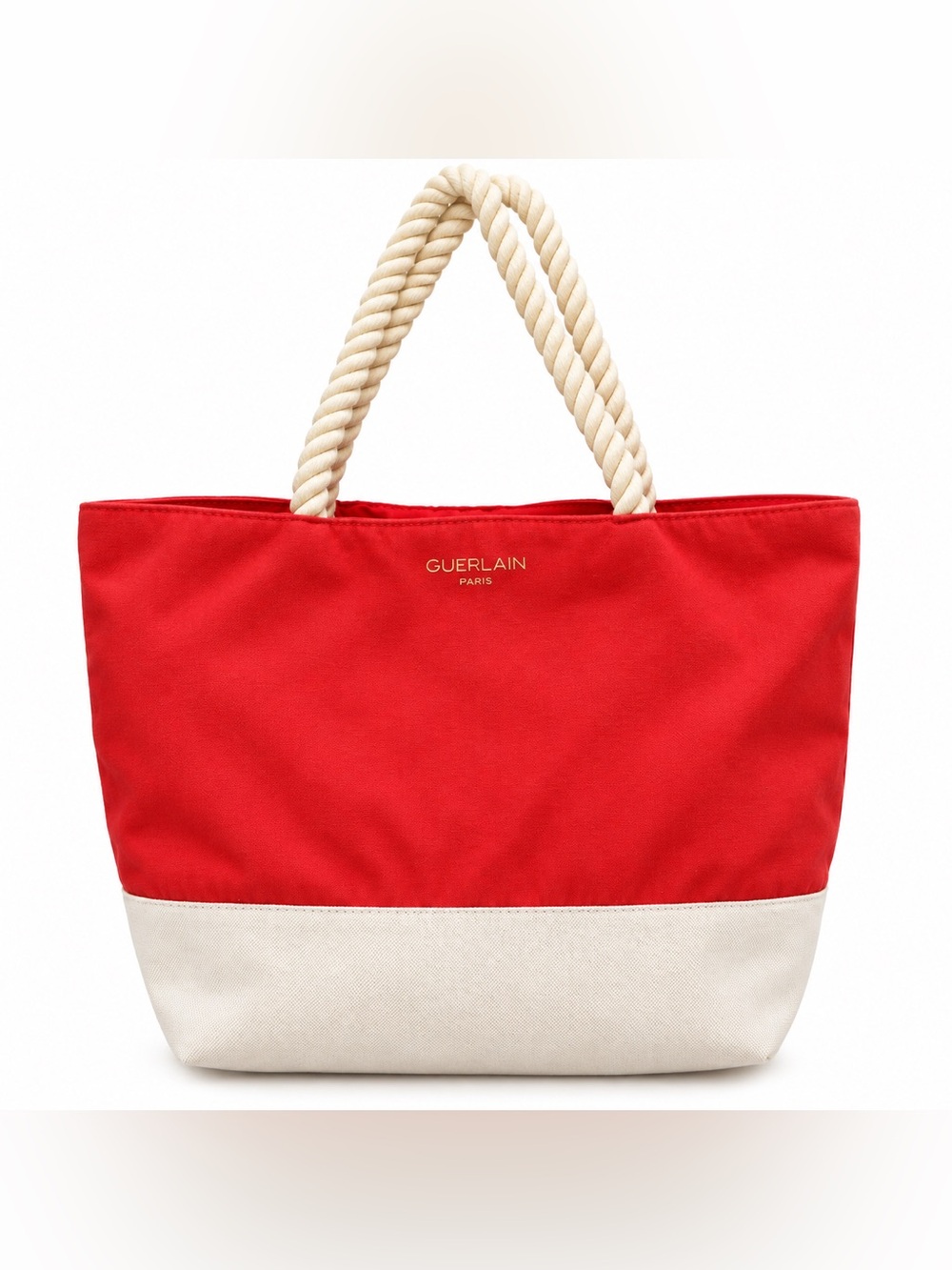 Guerlain Paris Canvas Beach Tote Bag Red Cream Rope Handle Large Shopper
